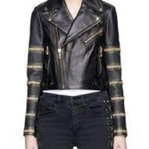 Alice + Olivia Cody Embellished Leather Moto Jacket